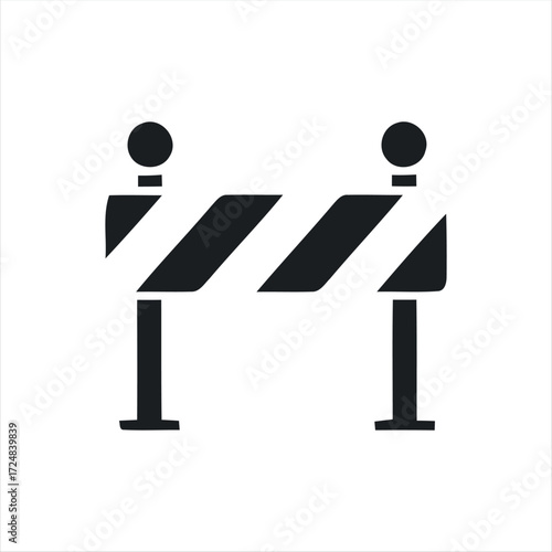 Black glyph roadblock icon with white background. Minimalist vector illustration of traffic barrier, perfect for road construction, warning signs, safety, and transportation des