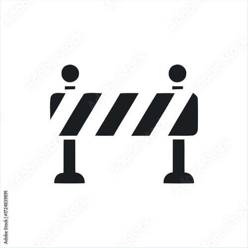 Black glyph roadblock icon with white background. Minimalist vector illustration of traffic barrier, perfect for road construction, warning signs, safety, and transportation des