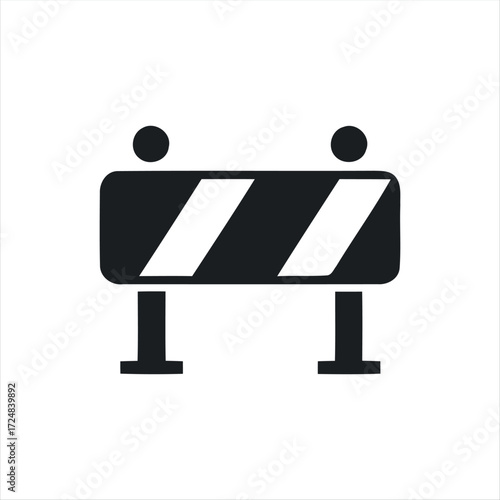 Black glyph roadblock icon with white background. Minimalist vector illustration of traffic barrier, perfect for road construction, warning signs, safety, and transportation des