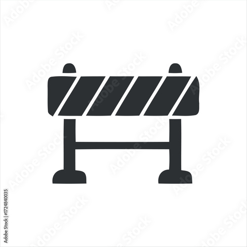 Black glyph roadblock icon with white background. Minimalist vector illustration of traffic barrier, perfect for road construction, warning signs, safety, and transportation des