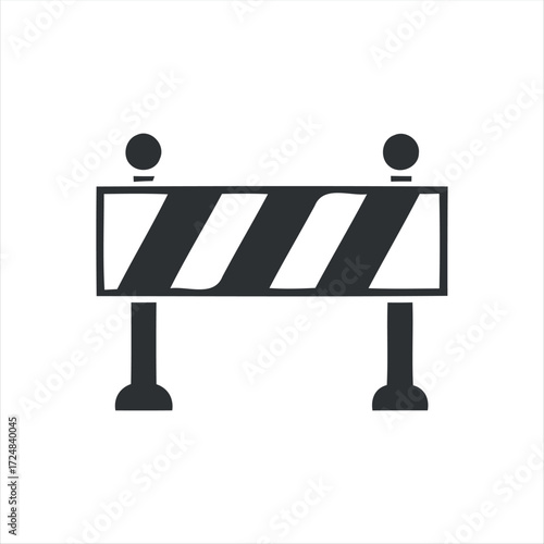 Black glyph roadblock icon with white background. Minimalist vector illustration of traffic barrier, perfect for road construction, warning signs, safety, and transportation des