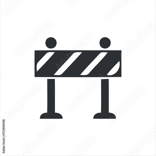 Black glyph roadblock icon with white background. Minimalist vector illustration of traffic barrier, perfect for road construction, warning signs, safety, and transportation des