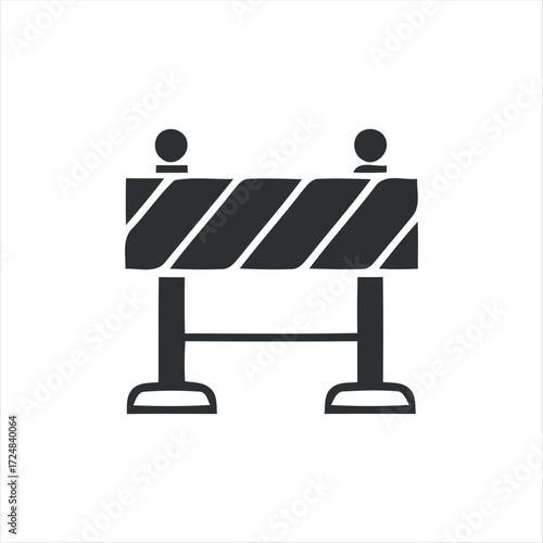 Black glyph roadblock icon with white background. Minimalist vector illustration of traffic barrier, perfect for road construction, warning signs, safety, and transportation des