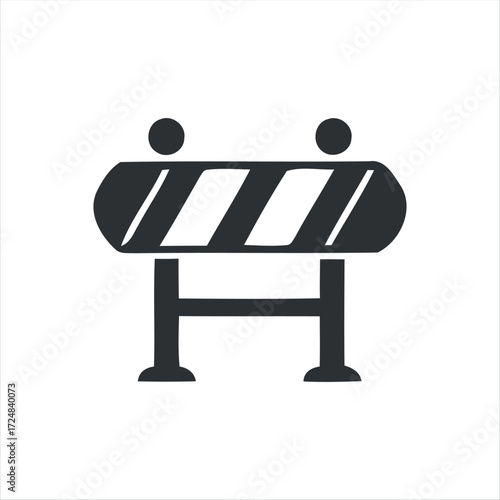 Black glyph roadblock icon with white background. Minimalist vector illustration of traffic barrier, perfect for road construction, warning signs, safety, and transportation des