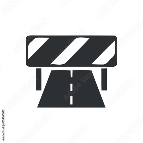 Black glyph roadblock icon with white background. Minimalist vector illustration of traffic barrier, perfect for road construction, warning signs, safety, and transportation des