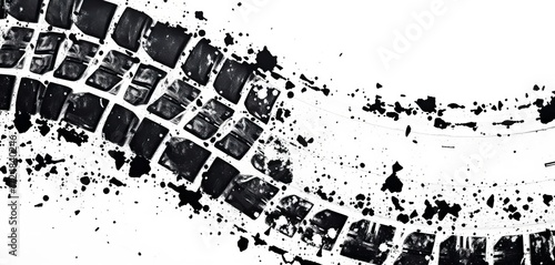 Worn black tire tracks on white, grunge texture, vector isolated,  drift,   motorsports