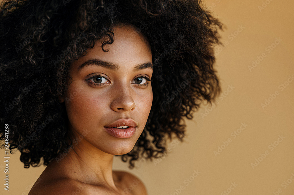 custom made wallpaper toronto digitalPortrait of a young woman with curly hair against a warm yellow backdrop showcasing natural beauty and confidence