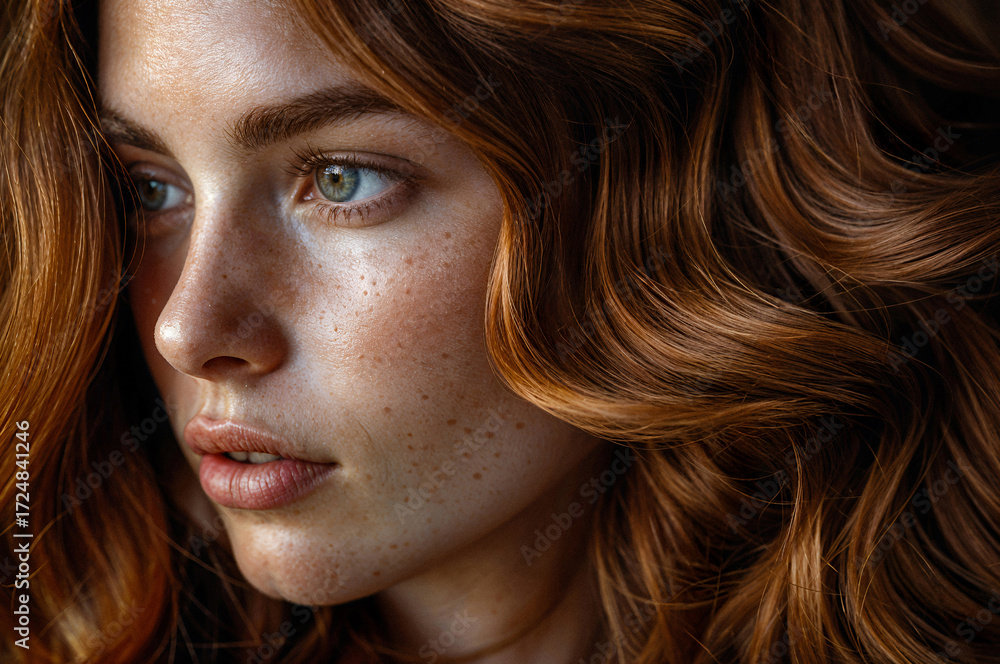 custom made wallpaper toronto digitalStunning portrait of a young woman with flowing auburn hair and striking features in natural light