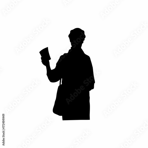 Silhouette of lab technician verifying patient id before blood sample collection isolated on white background