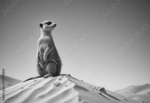 Grayscale Guardian  A Study in Contrast of a Meerkat on a Dune