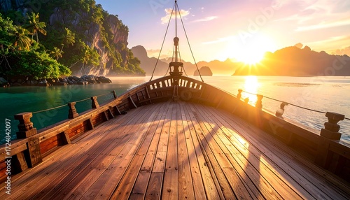 Sunset view from a ship's bow