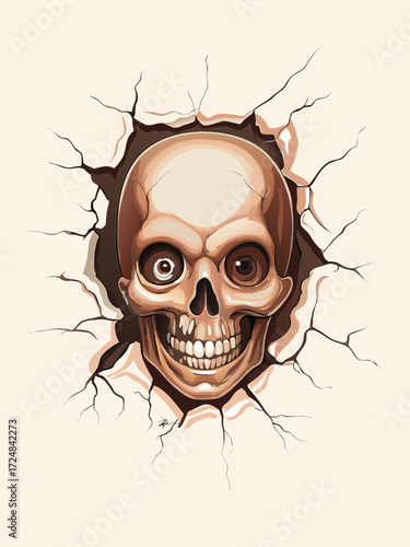 teschio che emerge da un muro 010