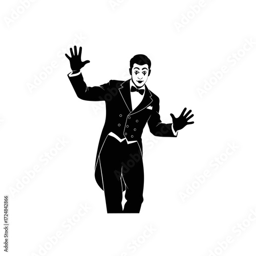Dramatic Male Mime Artist Silhouette Trapped in an Invisible Box Creative Expression Art