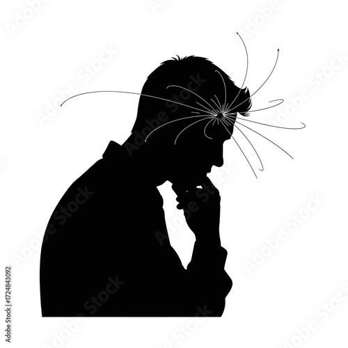 Thoughtful Vector Silhouette of a Male Problem Solver in Deep Contemplation Strategy