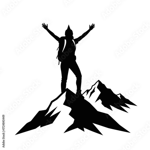 Empowering Vector Silhouette of Woman Mountaineer on Peak Success Achievement Determination