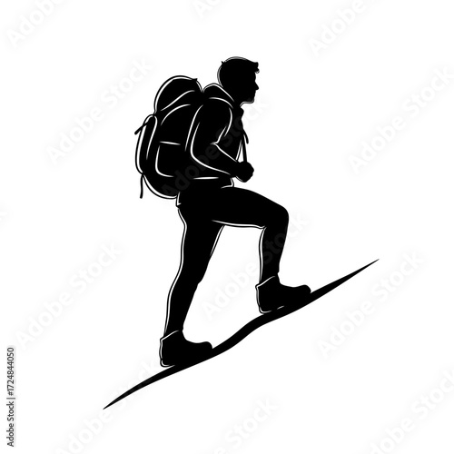 Adventurous Black Vector Silhouette Hiker Exploring Embracing Nature Freedom Trekking