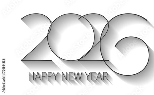 Happy New Year 2026 banner. A poster advertising the upcoming New Year. The numbers 2026 are depicted in black and white.
