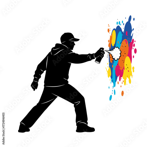 Energetic Vector Silhouette Street Artist Creating Graffiti Art Urban Creative Expression