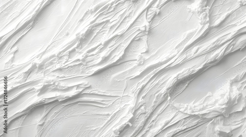Obraz premium Closeup texture of white plaster smeared on a wall surface with visible strokes and irregular patterns, perfect for abstract backgrounds, minimal design, or creative artistic projects