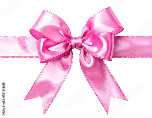 Pink satin ribbon bow on a ribbon