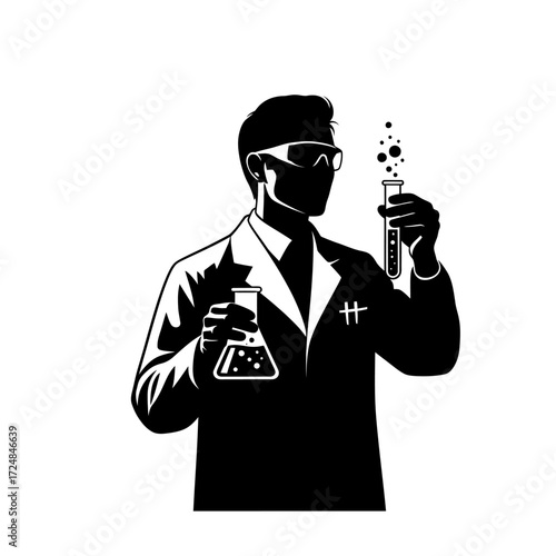 Inventive Black Vector Silhouette Scientist Experimenting Driving Discovery Research Innovation