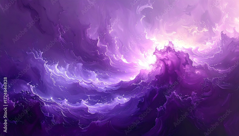 Fototapeta premium Swirling purple and pink cloudscape, radiant light