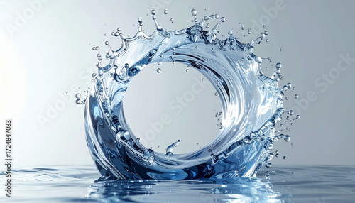 This image showcases a mesmerizing water splash, creating a captivating circular form against a soft background, highlighting the beauty of liquid dynamics.