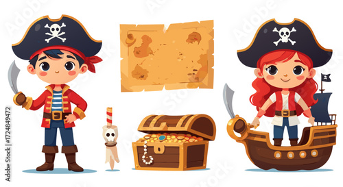 Cute cartoon pirates and treasure