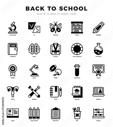Back To School Lineal Filled icons collection. 25 icon set. Vector illustration.