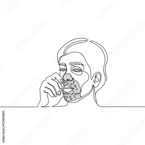 Line art depiction of a man touching his face with contemplation  