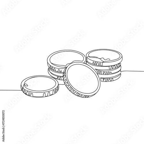 Line art illustration of coins stacked in a casual arrangement  