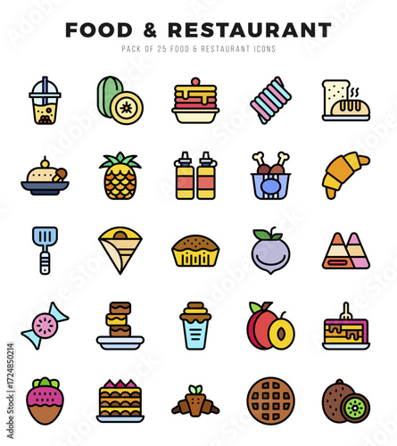 Food and Restaurant icons set. Collection of simple Lineal Color web icons.