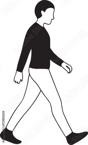 Black outline sketch of a running person and golfer vector art