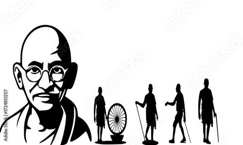 "Mahatma Gandhi Icon Vector Set – Solid Black Silhouette Designs, Scalable and Editable"