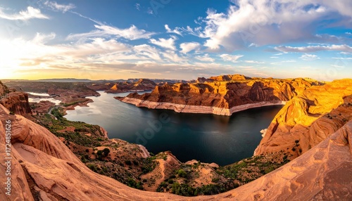 Vast canyon lake vista at sunset
