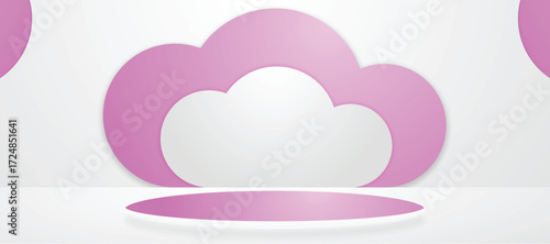 geometric pink podium for product placement with circular background and editable color