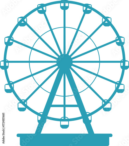 Ferris wheel silhouette, amusement park ride icon, black vector illustration, circular motion design, carnival attraction, entertainment symbol, fairground structure artwork