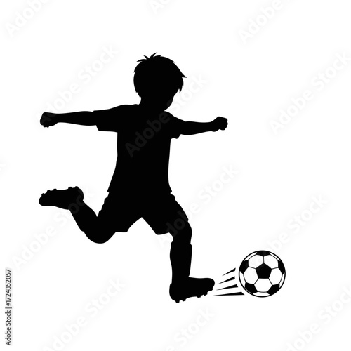 Energetic Silhouette of a Child Playing Soccer Youth Sport Healthy Active Lifestyle