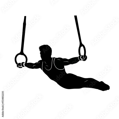 Powerful Athletic Silhouette Male Gymnast on Rings Strength Precision Training Dedication