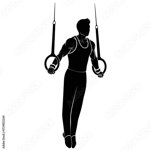 Dynamic Athletic Silhouette of Man Gymnast Rings Strength Physical Mastery Fitness