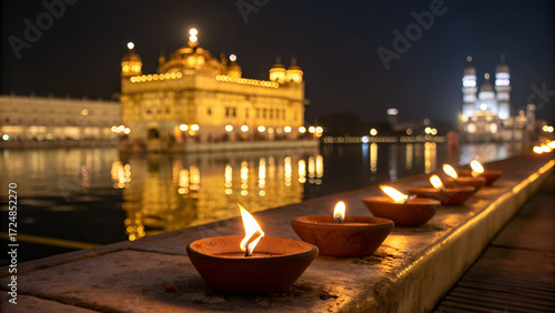 Decorative lamps at the Golden Temple