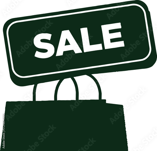 Bold "SALE" sign displayed above shopping bags, signaling a shopping event or promotion.