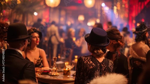 Elegant 1920s Themed Party with People Socializing.