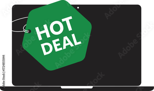 Laptop with a "Hot Deal" tag, symbolizing great savings and online shopping opportunities.