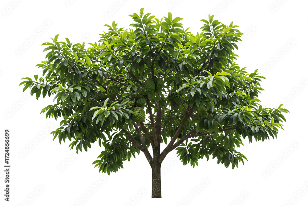 Fototapeta premium Soursop Tree with Ripe Fruits isolated on transparent cutout background, cut out, png