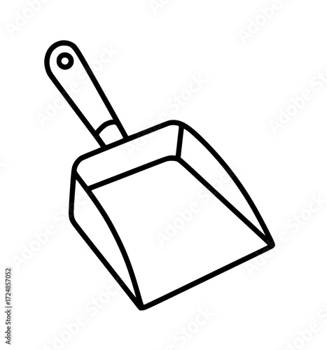 Minimalistic black line drawing of a household dustpan