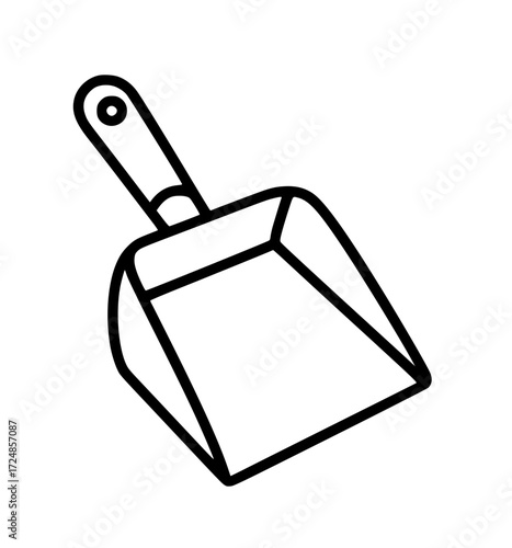 Minimalistic black line drawing of a household dustpan