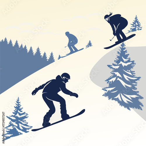 Winter sports silhouettes