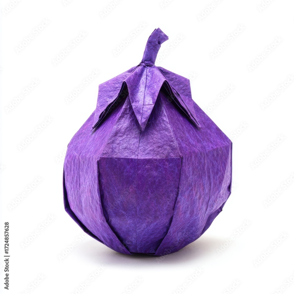 Naklejka premium Deep Purple Origami Eggplant on White Background