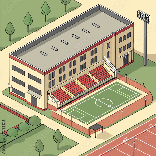 Sports stadium in the courtyard area - vector isometric illustration